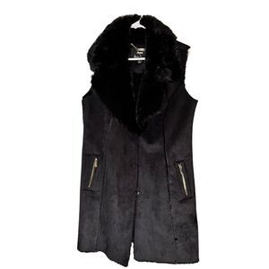 Dennis by Dennis Basso black faux suede and fur vest S